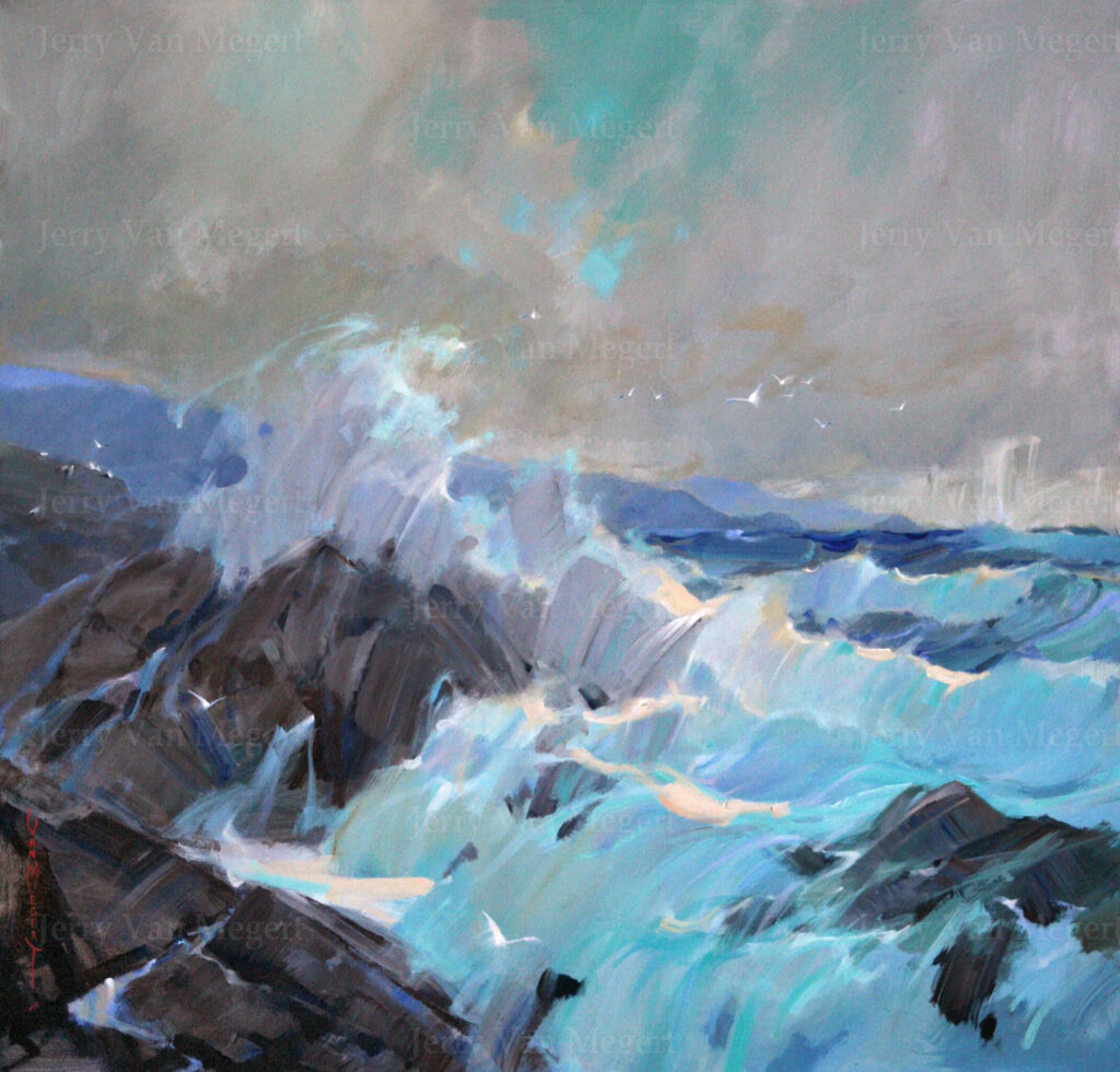 Waves with Golden Light 40"x40" (Sold)